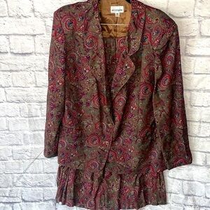 Vintage Apostrophe Paisley Print Classic Blazer Jacket Skirt Suit Coordinate Set